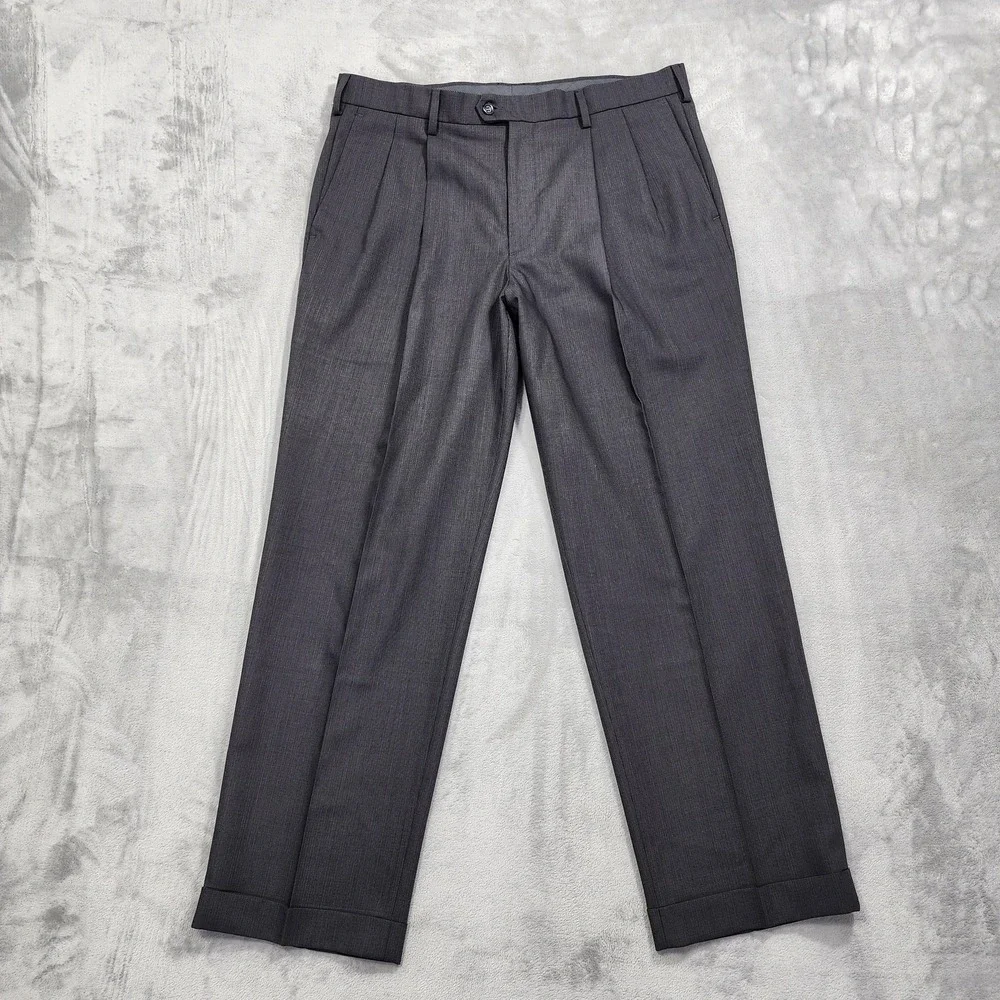 Dockers Premium Pants Mens 36x30 Gray Relaxed Fit Pleated Wool Cuffed Dress‎